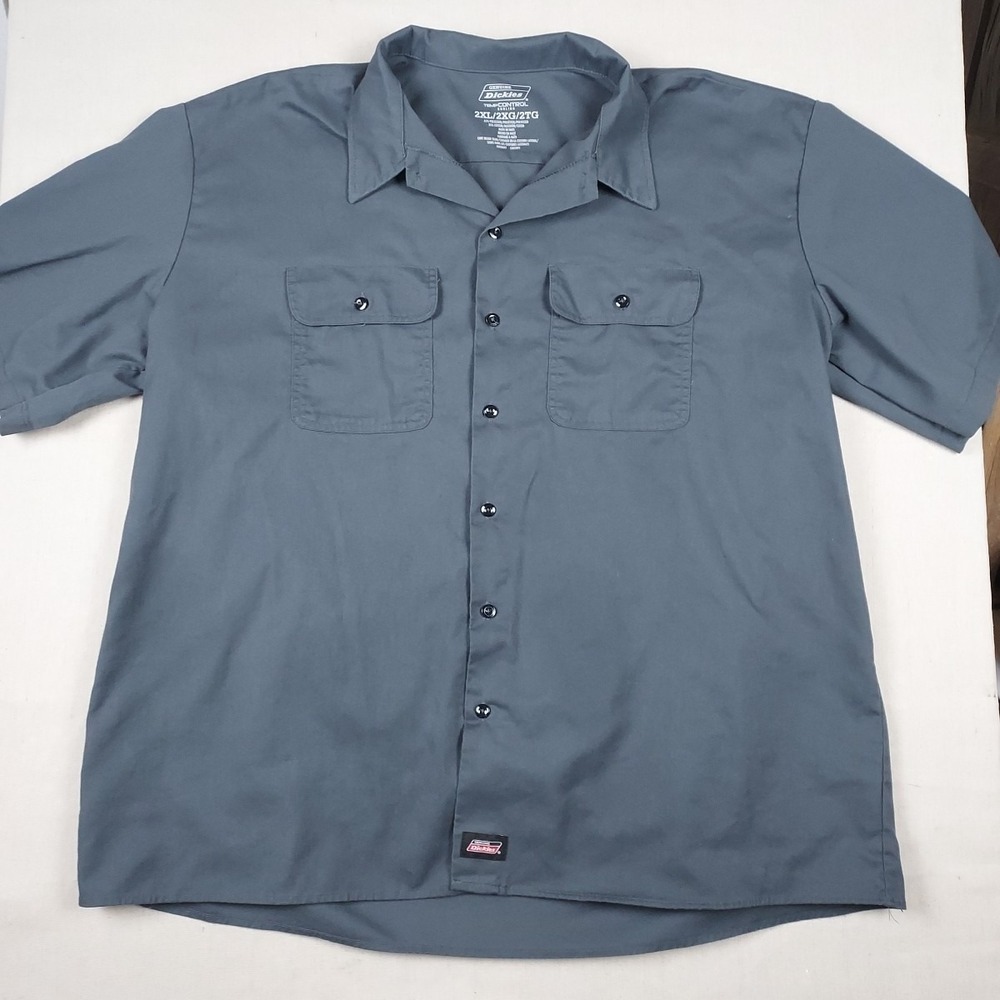 Dickies Mens 2XL Temp Control Work Shirt Gray Button Up Mechanic Uniform